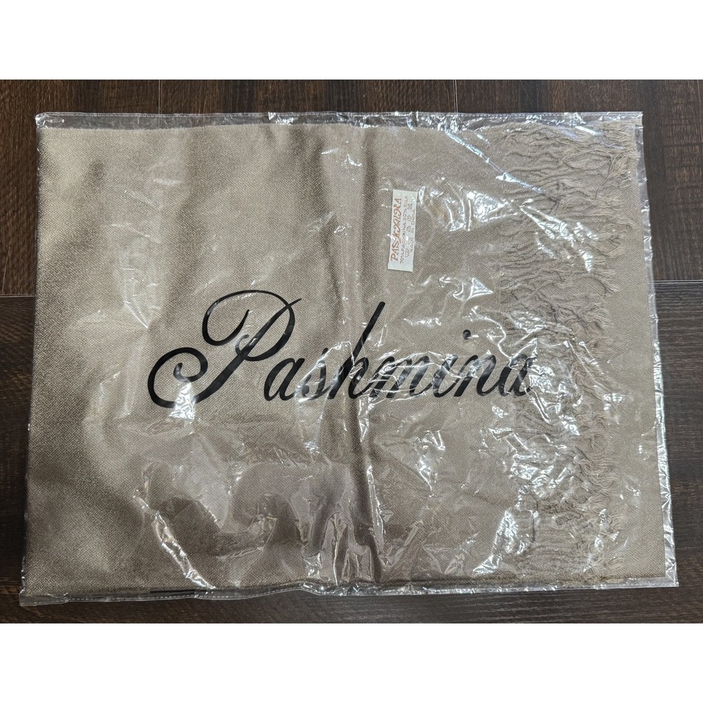 Pashmina Silk Scarf Light Brown Solid Fringe Wrap 70% Pashmina 30% Silk NEW